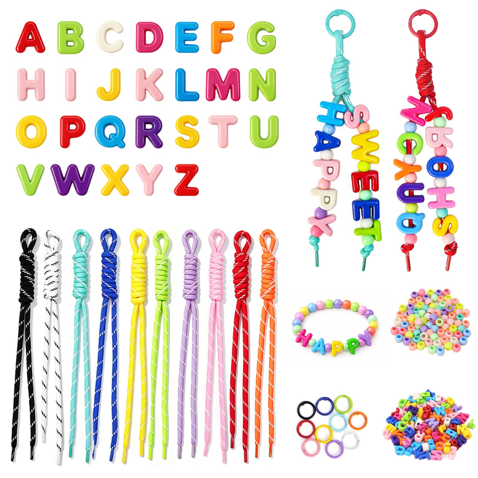 224Pcs Large Letter Beads Alphabet Acrylic Pony Beads, Keyring Making Kit