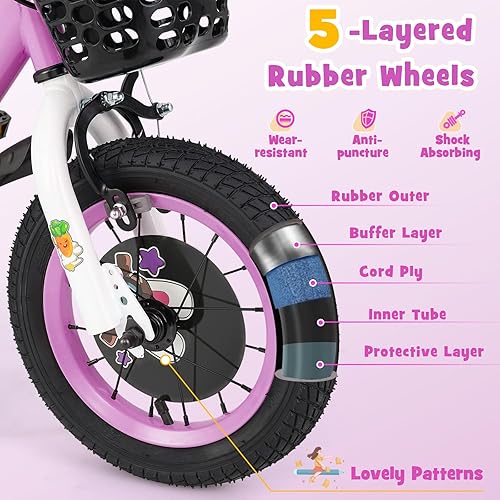 Miniatura 6 de BABY JOY Rabbit Pilot - Bicicleta deportiva para niños, 12, 14, 16, 18 pulgadas, para niños de 3 a 8 años, con altura ajustable, ruedas de