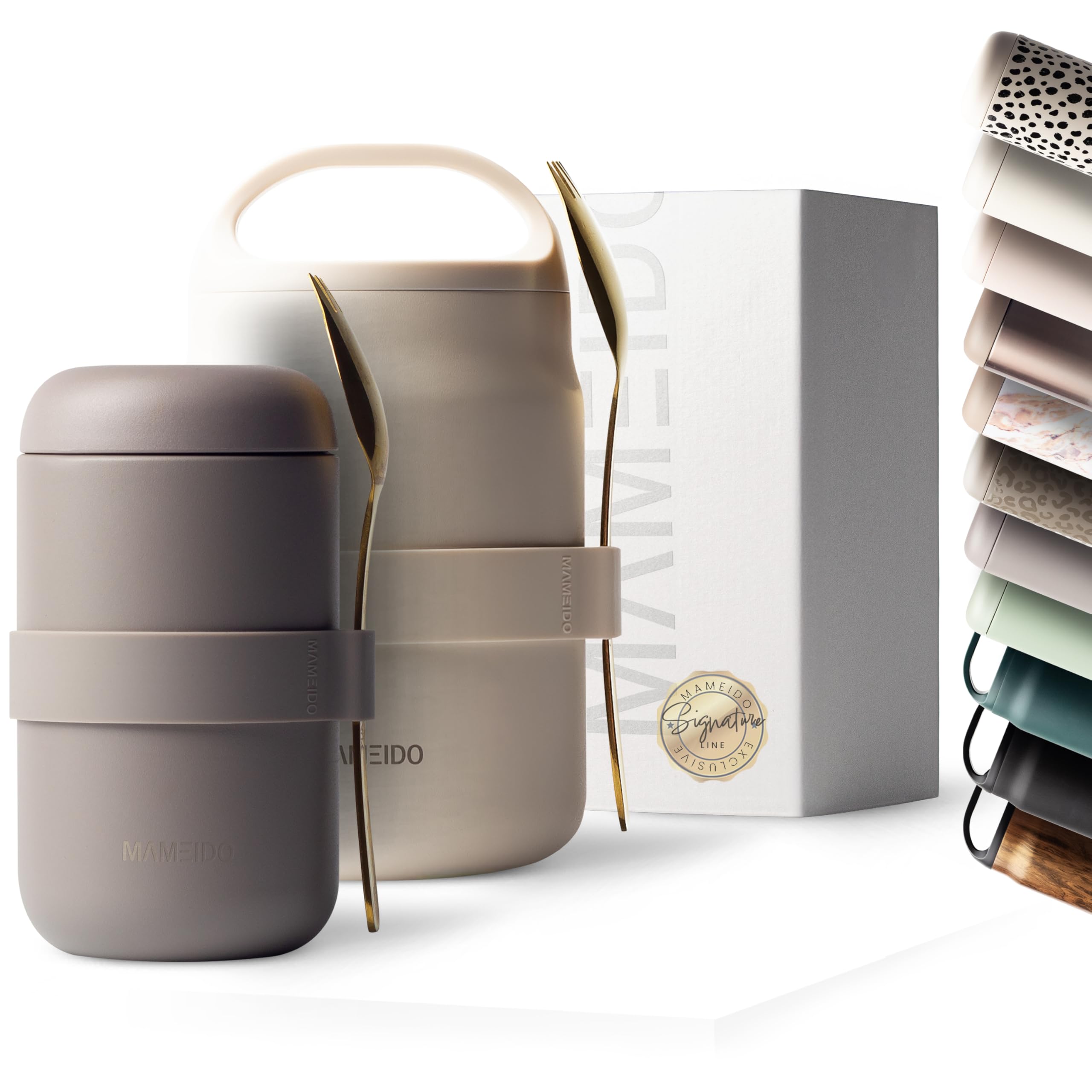 MAMEIDO Thermal Food Flask 500 ml for Daily Meal Prep, Leak-Proof Thermo Food Container to go for Porridge, Yoghurt & Soups (Taupe Grey)