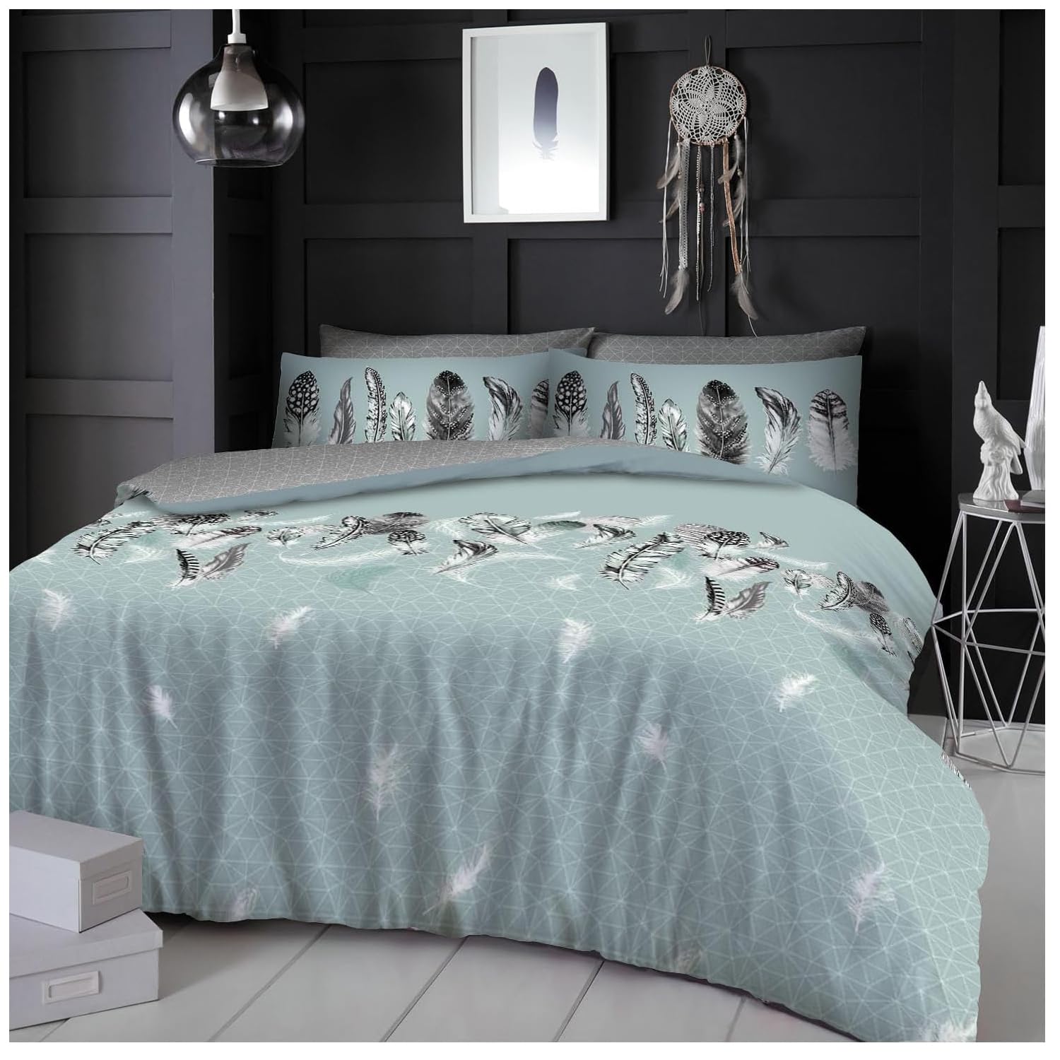 Gc Gaveno Cavailia Duck Egg Luxurious Feather Super Kingsize Duvet Cover Sets, Easycare Geometric Bedding Set, Reversible Diamond Quilt Sets,
