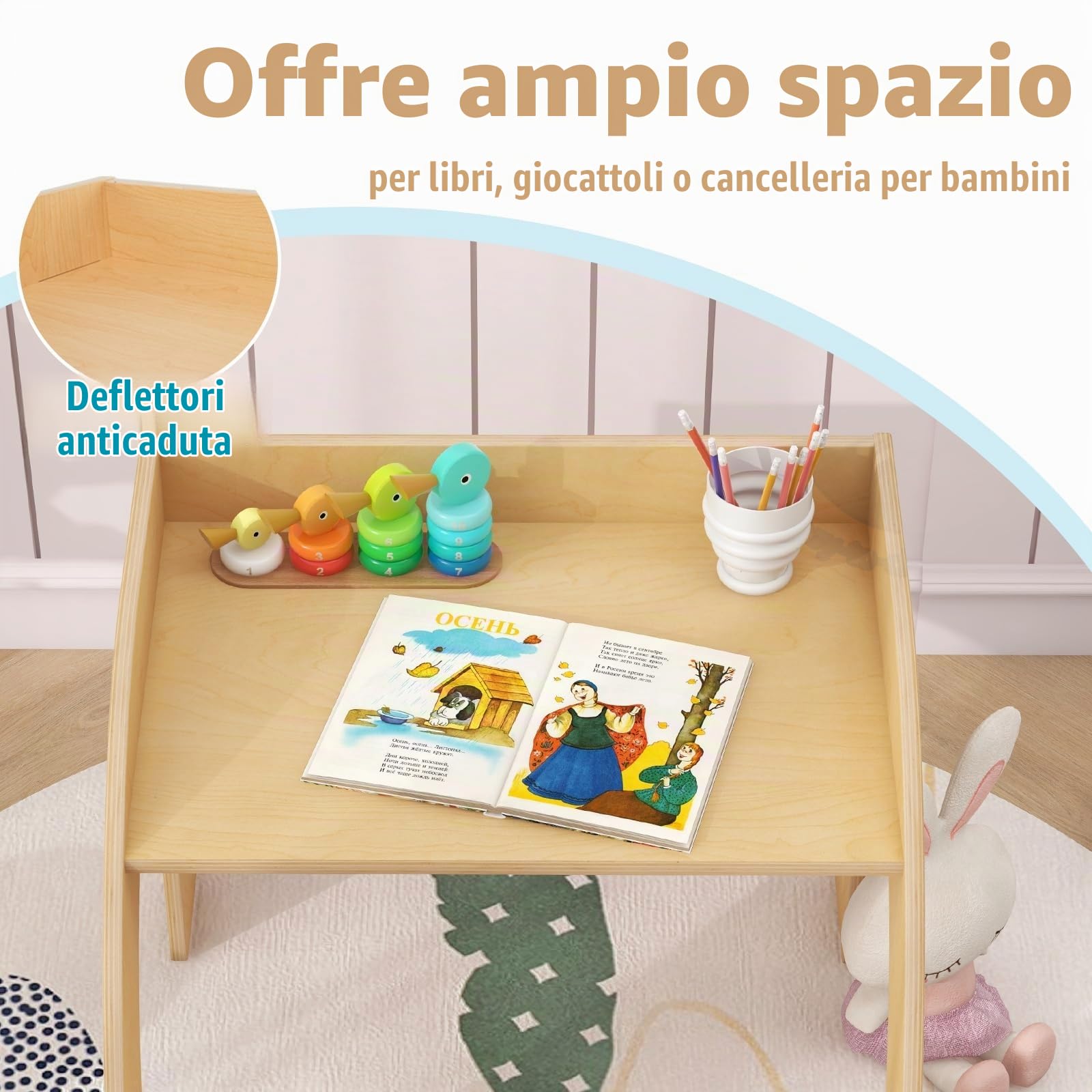 LIFEZEAL Tavolino Bambini, in Legno, tavolino e sedie per bambini, con Angolo Rotondo Liscio e Sponde Allargate, Tavolo Bimbi, per Cameretta e Scuola dell'Infanzia, Adatto Tre anni+ (naturale)