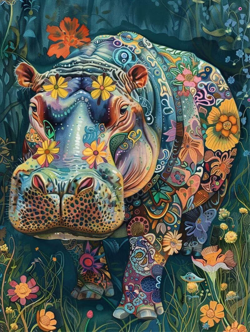 DIY Rhino Diamond Painting Animal Diamond Art Kits for Adults, Round Diamond Painting Kit, 5D Full Drill Crystal Art Painting Embroidery Crafts Kits, Diamond Art for Kids, Home Wall Decor 30x40cm