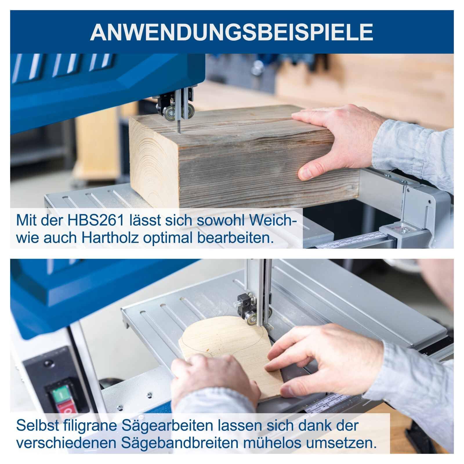 Scheppach Bandsäge HBS261 mit 2 Schnittgeschwindigkeiten 720 & 1000 m/min | Durchlasshöhe/breite 130/245mm | Tischverstellung 0-45° | inkl. Sägeband, Parallelanschlag, Querschneidlehre & Schiebestock