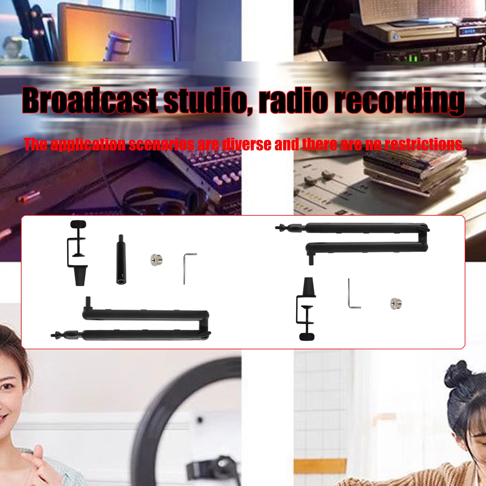 Supporto per microfono da scrivania, base in alluminio girevole a 360 gradi, braccio per microfono pieghevole per streaming di giochi e video