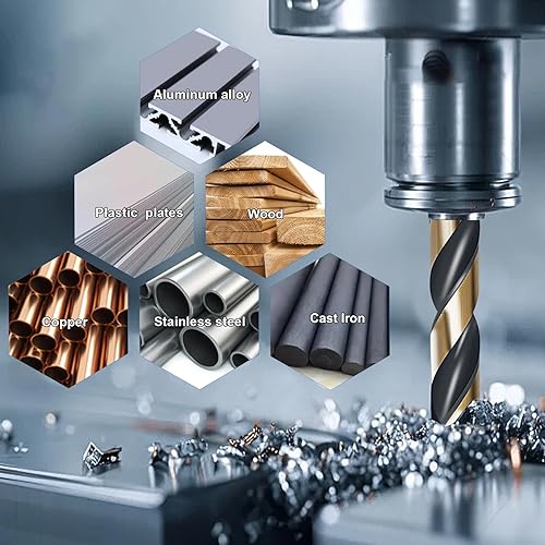 Miniatura 3 de BeHappy Juego de 29 brocas de cobalto, punta de 135 grados de acero de alta velocidad con acabado negro y dorado, acero inoxidable, plástico y