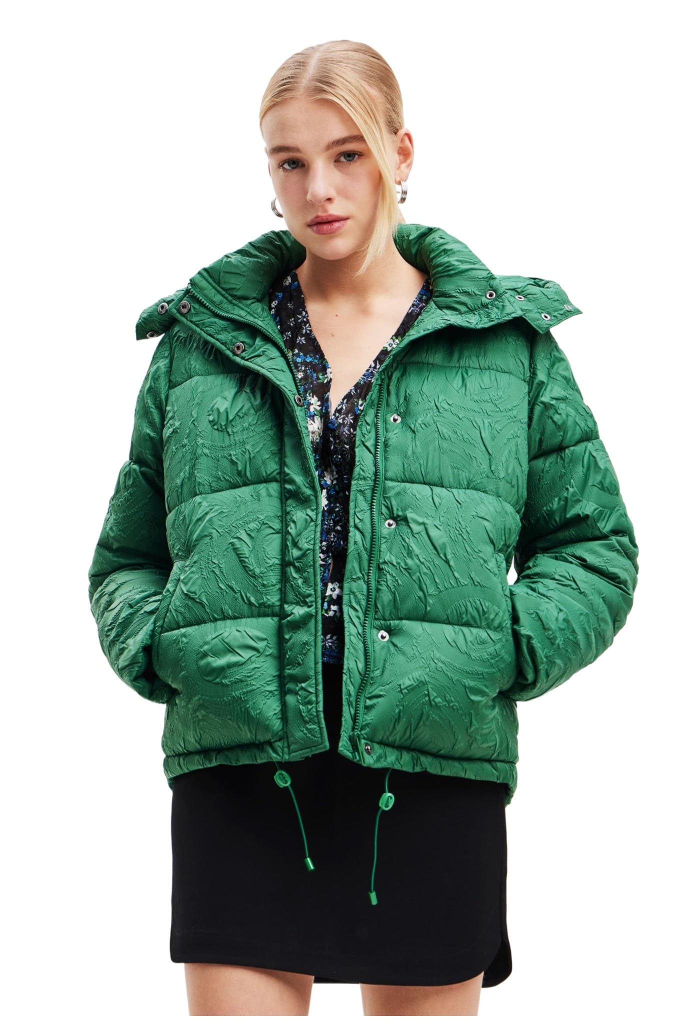 Desigual Women's Calgary Woman Woven Padded Short Overcoat, Green, XL