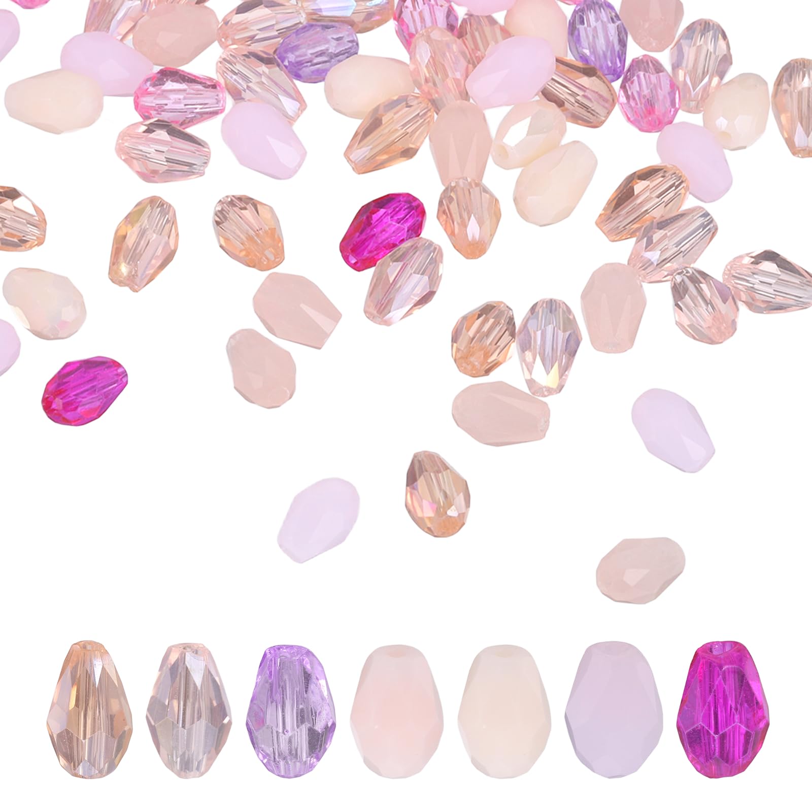 sourcing map 200 PCS Teardrop Crystal Glass Beads, 4x6mm Faceted Shape Crystal AB for Necklace Bracelet Earrings DIY Jewelry Crafts Making Supplies, Pink