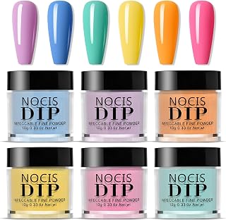 NOCIS 6 Colors Nail Dip Powder Set Nail Art Dip Powder Kit Quick Drying No/LED Nail Lamp Needed for DIY Salon Nail Art Manicure (NCSKJ-63)