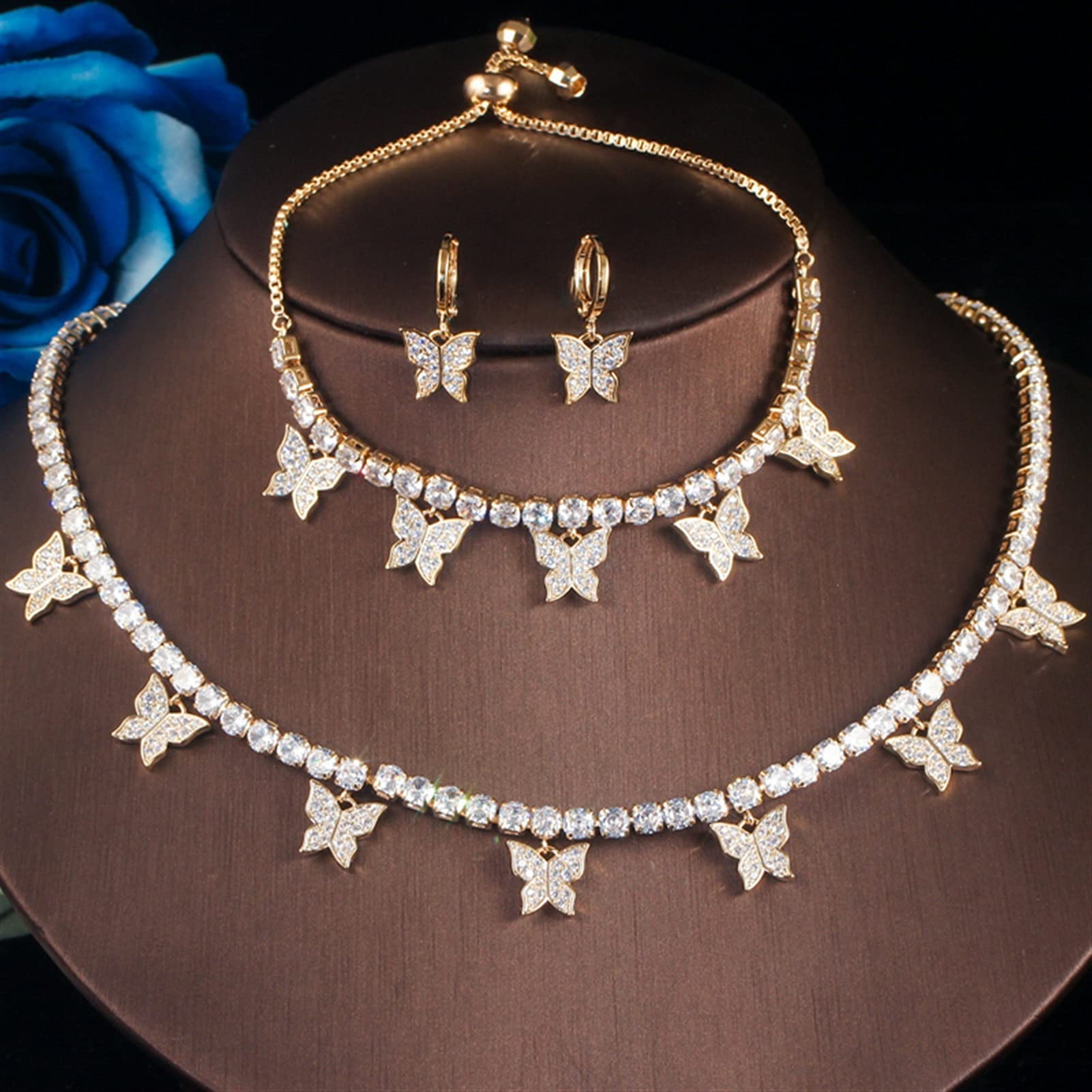 Joyería 3 Piezas de circonita cúbica Blanca Brillante, Lindo Pendiente, Collar, Pulsera, Conjuntos de joyería de Disfraz Nupcial