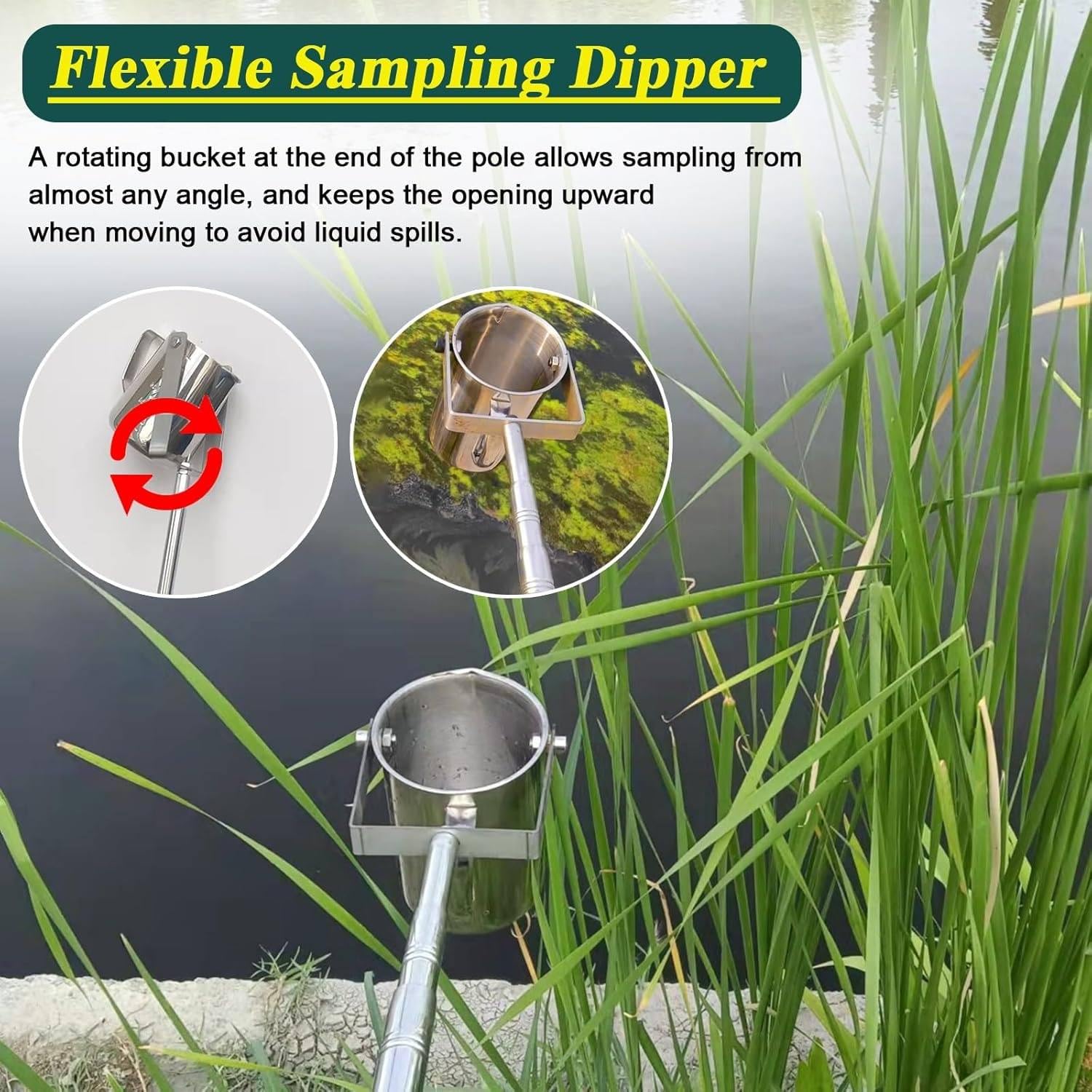 Campionatore d'acqua telescopico regolabile da 5 m, cucchiaio retrattile con segni graduati per campionamento efficiente in profondità, perfetto per test ambientali e analisi della qualità dell'acqua