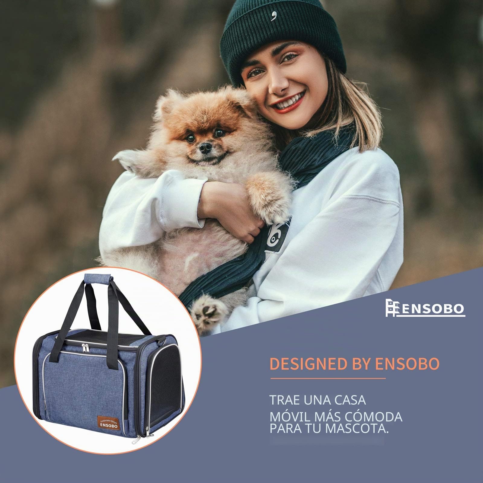 Transportín Gato Perro, ENSOBO Material de Mezclilla Resistente a Los Arañazos Bolsa de Transporte Para Gatos, Transportín para Mascotas Aerolínea Aprobado, Transporte de Gato para Viajes cómodos