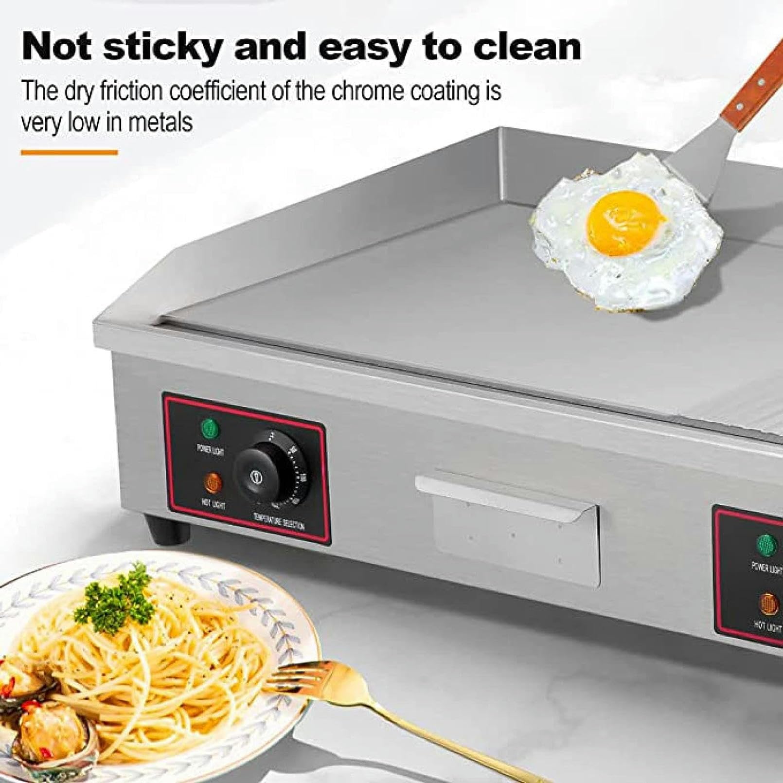 Piastra Elettrica Commerciale Flat Top da 4400 W/Bakeware da Banco in Acciaio Inox/Piastra Teppanyaki Antiaderente con Doppio Pulsante di Controllo della Temperatura