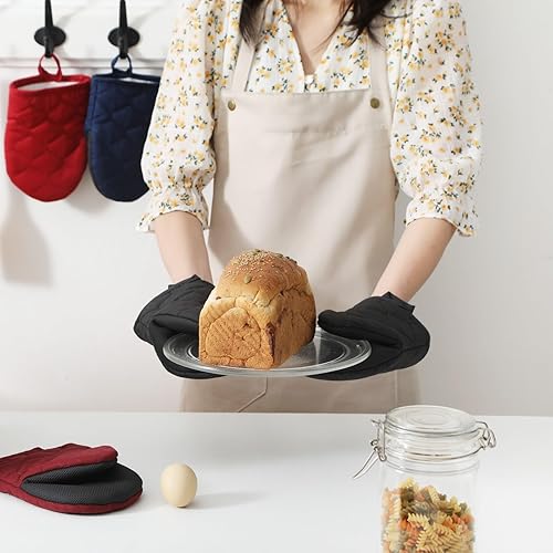 Miniatura 6 de Glynniss Mini guantes de horno resistentes al calor, 2 guantes cortos de silicona para horno, superficies de agarre antideslizantes, guantes de