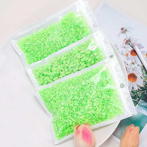 Miniatura 4 de Duflash 25000 diamantes de imitación verdes de resina AB con parte trasera plana, diamantes de imitación de resina de gelatina de 0.118 in, 0.157 in