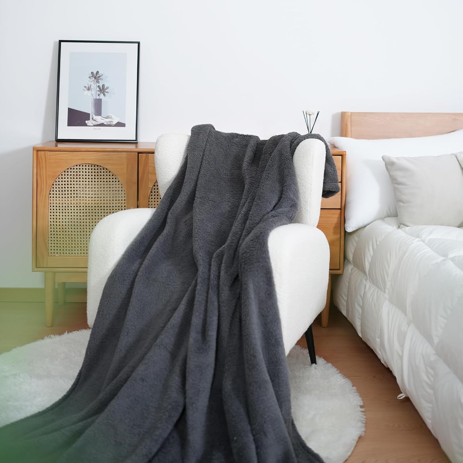 Sherpa Throw Blanket for Couch Soft Warm Thick Blanket Cozy and Warm for All Seasons Throw Blankets for Bed Sofa Throw Size 50"x60", Grey - Image 8