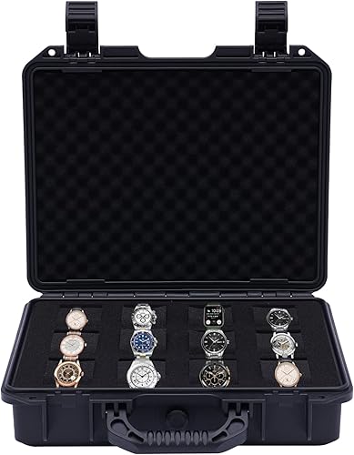 Caja de viaje para reloj de 12 ranuras, resistente a los impactos, resistente al agua, funda de transporte para reloj, relojes de varios tamaños en