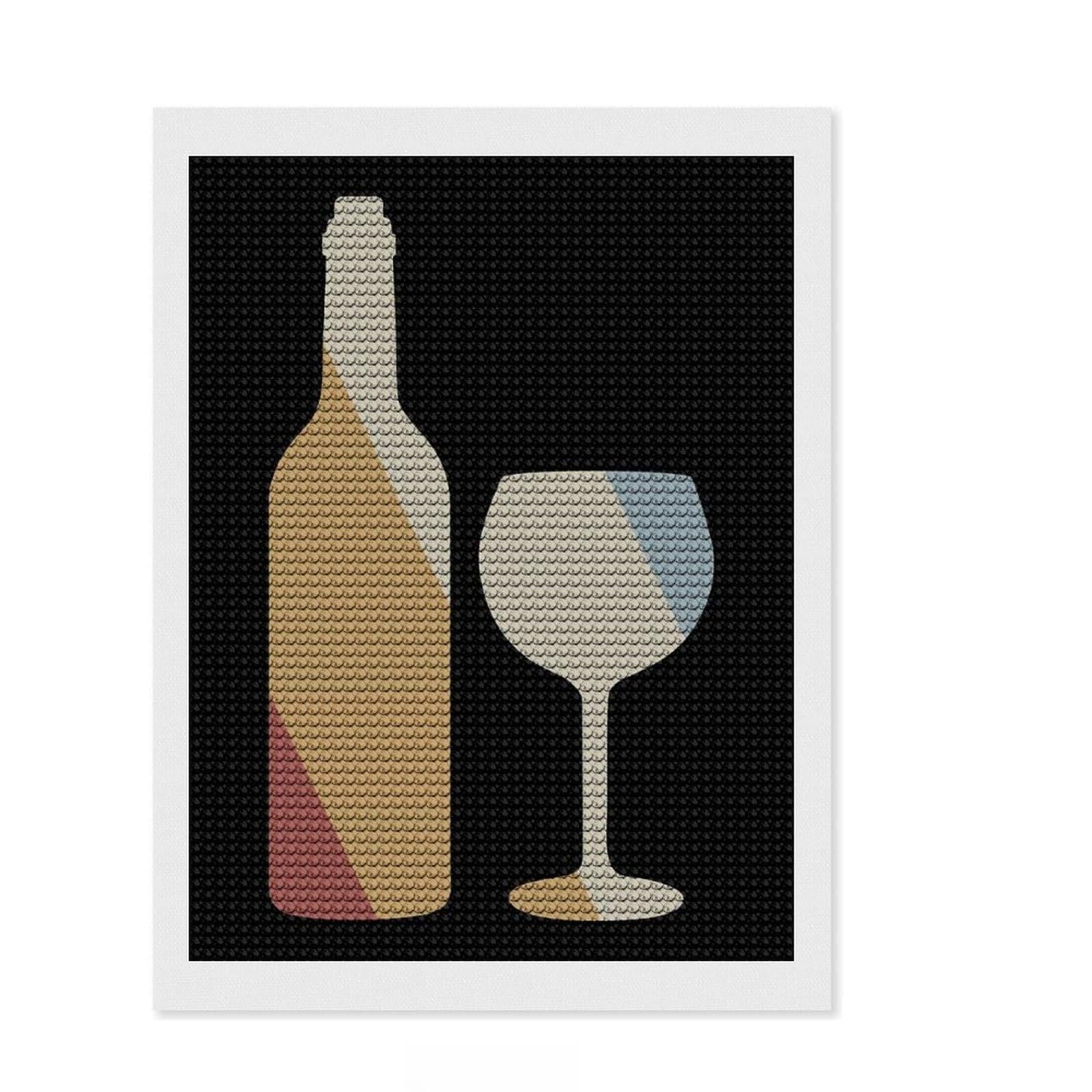 Junmoney Wine Retro Vintage Diamond Painting Canvas Set 12"x16", Pleasing Wall Art Project, Creative Leisure Activity, Bedroom Decor