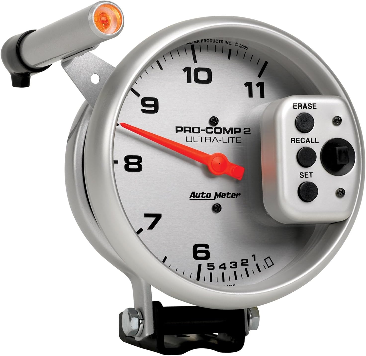 Auto Meter 6855 Tachometer with control buttons highlighted