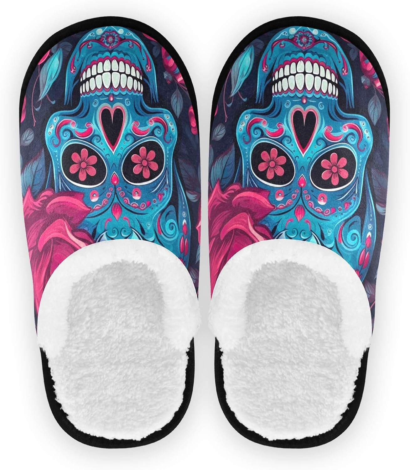 UMIRIKO Flower Halloween Skull Indoor Slippers for Women