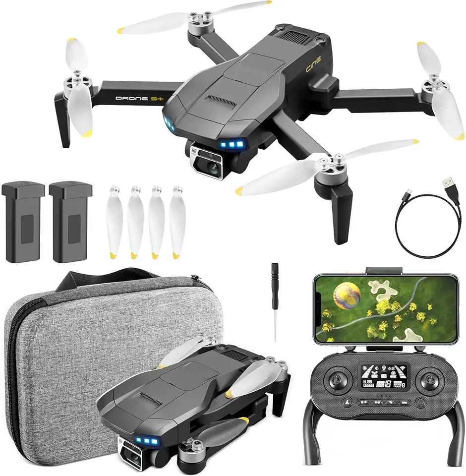 Drone com Câmera 6K HD, Drone Profissional GPS, Dobrável Mini Controle Remoto DroneQuadricóptero com Bolsa de Transporte, 2 Baterias 7.4V 3000mAh, Brinquedos Educativos (S+)
