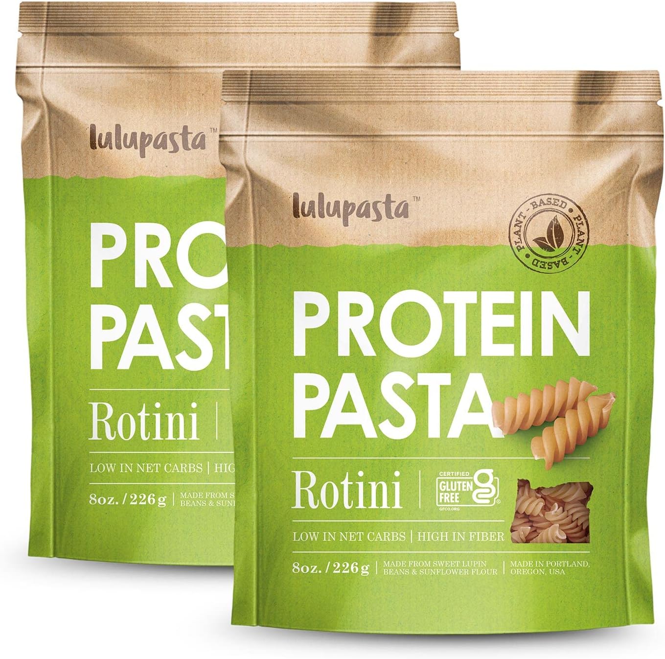 High Protein Pasta, 19g, Made with Lupin Flour & Sunflower Flour, 4g Net Carb, Gluten Free, Keto Pasta, Low Carb Pasta, Lupin Pasta by lulupasta (Rotini, 2 Pack)