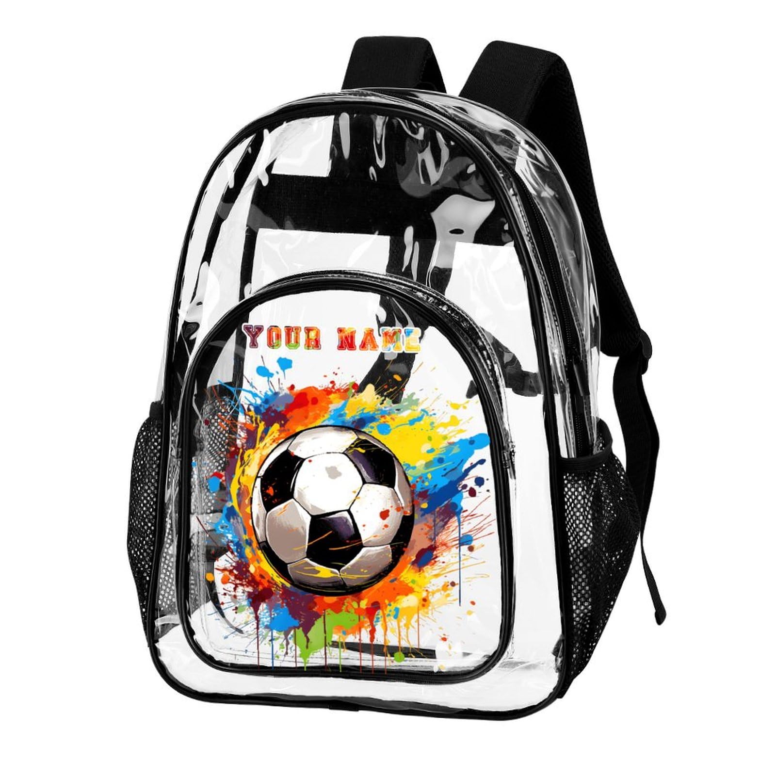 ZCJB-WSRY Custom Soccer Clear Backpack Heavy Duty for Girls Kids Boys Women Men - Large Cute PVC Soccers Theme Printing Transparent Backpacks for