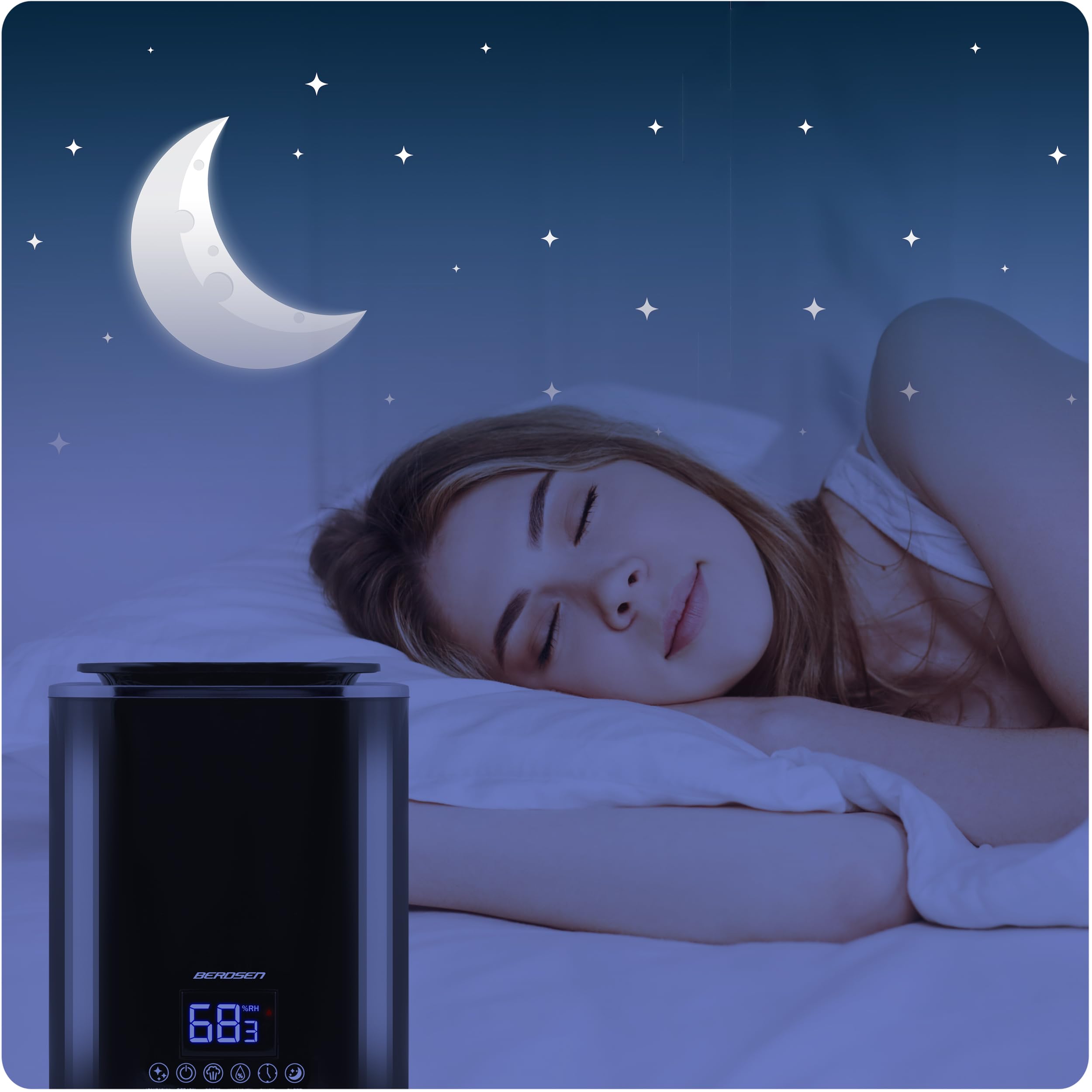 Berdsen Umidificatore Camera da Letto Umidificatore Ad Ultrasuoni Ionizzatore Aromaterapia Telecomando Umidificatore Camera Camera Camera Igrostato E Igrometro 2,6 L 3 Velocità Nero Grigio