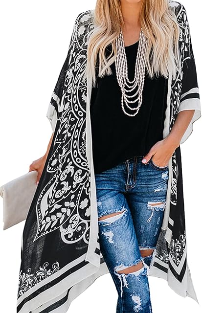 Womens Casual Beach Cardigan Loose Kimono Beachwear Boho Bikini Cover-up