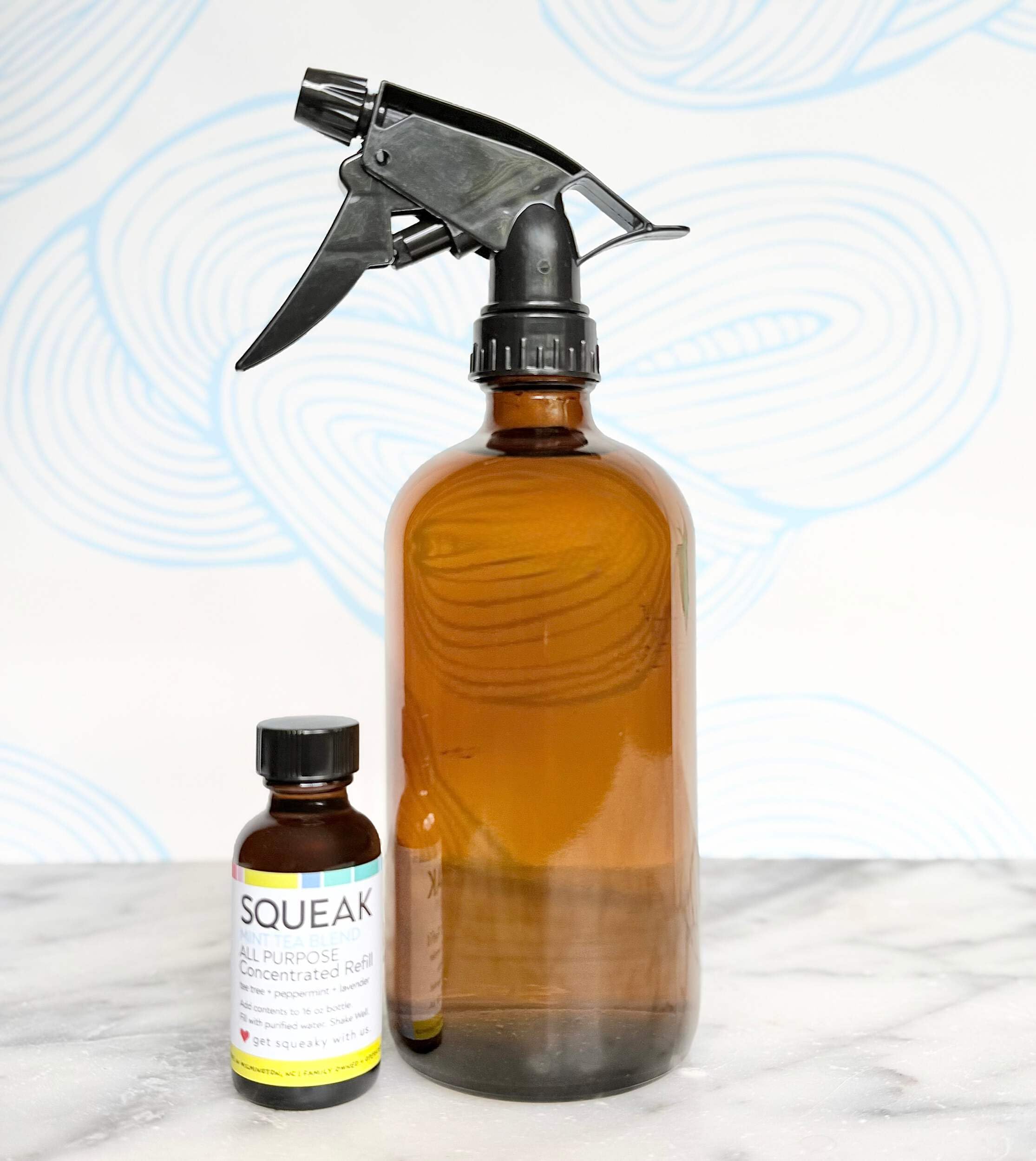 SQUEAK All Purpose Cleaner Spray | Amber Glass Refillable Spray Bottle with Mint Tea Essential Oil Concentrate | Natural Plant Based Multi Surface Cleaner for Kitchen, Bathroom & Home (16 oz)