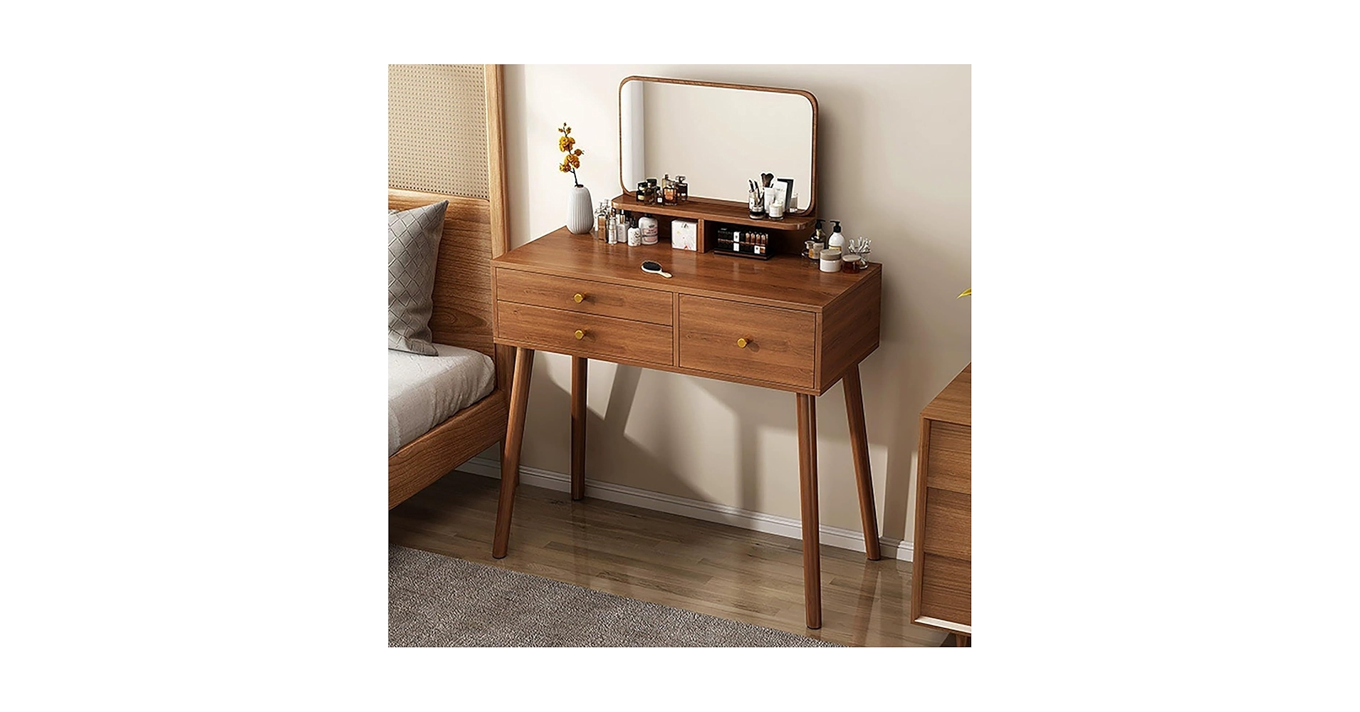 Amazon｜鏡付きドレッサー。ウォールナット色ドレッサーテーブル