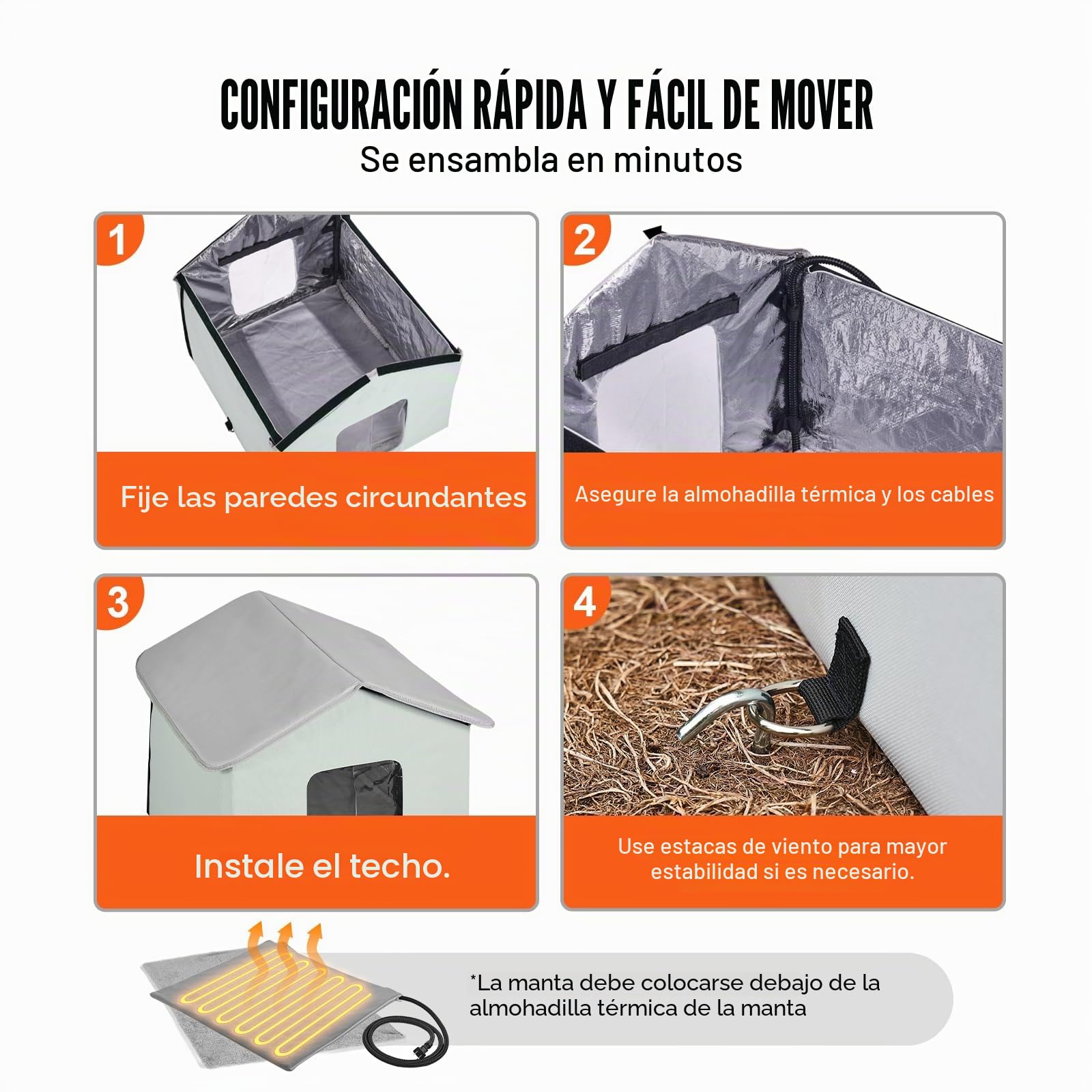 VEVOR Casa para Gatos con Calefacción de 48 x 56 x 44 cm, Refugio para Gatos Plegable Al Aire Libre de Tela Oxford 600D con Almohadilla Térmica, Temperatura Ajustable y Temporizador, Verde (Medio)