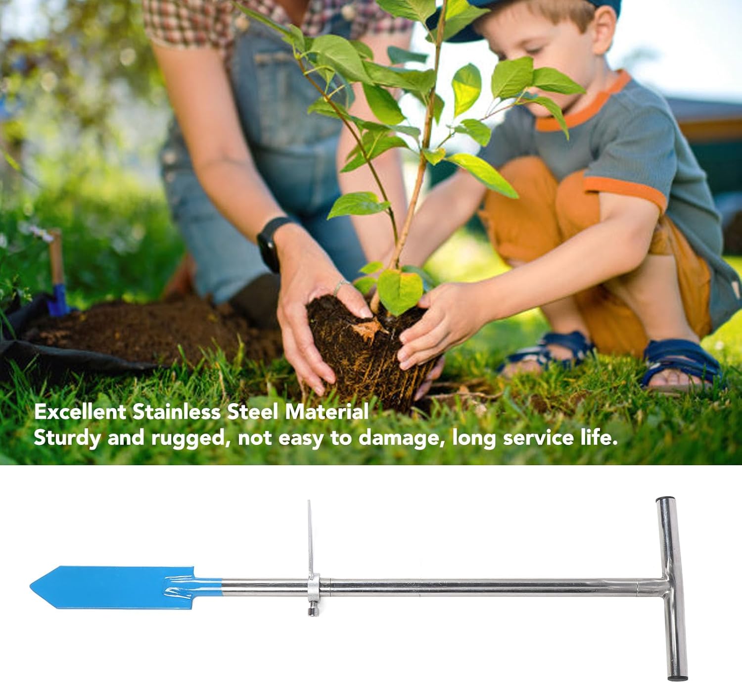 GOTOTOP Stainless Steel Dibble Bar Planting Tool with T Handle, Long Dibble Spade Shovel for Tree Planting, Detachable Design for Agricultural and Forestry Needs