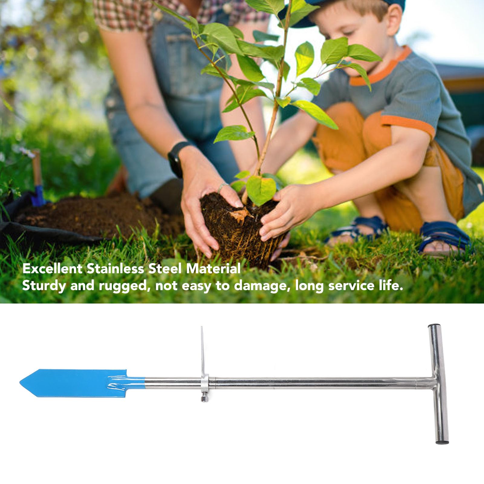 Outil de plantation en acier inoxydable avec poignée en T – Semoir de jardin réglable pour sol difficile, parfait pour la plantation et le semis en extérieur – Ensemble d'outils à main