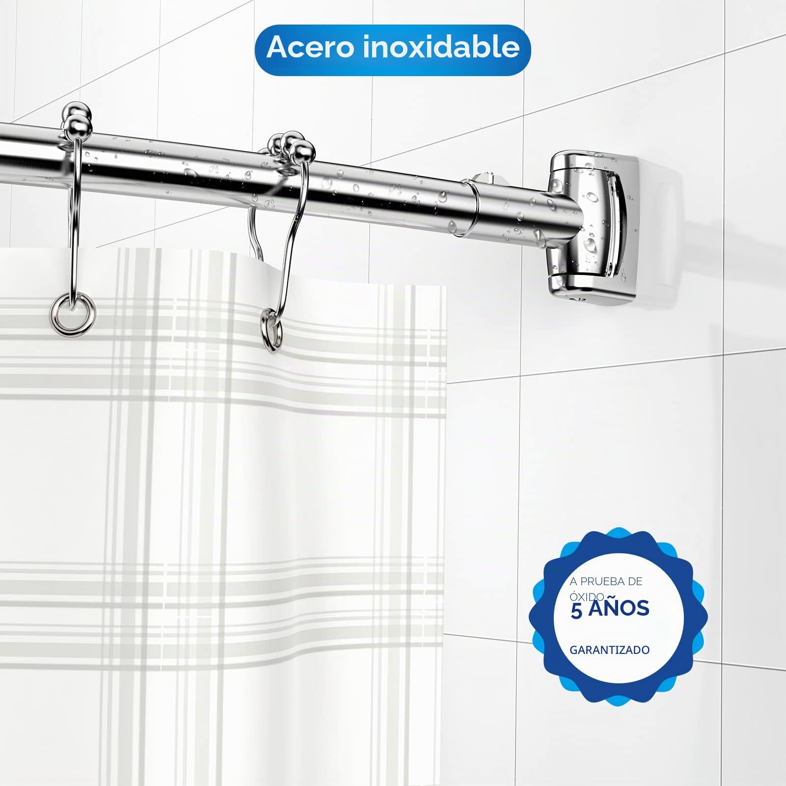 Barra De Cortina De Ducha, Barra De Ducha De Esquina Incluye 18 Anillos, [110-180cm], Barra De Arco Ajustable De Acero Inoxidable, Necesita Perforación, Sin Soporte De Techo, Para Baño Vestidor