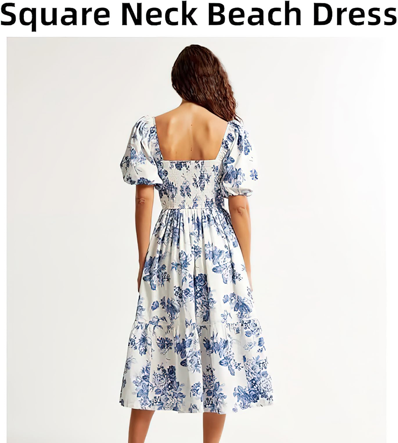 Hivebabe Vestito, Manica Puff Midi Vestito,Flowy Beach Floral Ruffle Midi Abiti con Tasche Vestito, WFFUO, Verde chiaro, 3XL