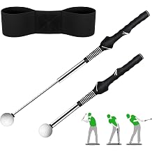 Seticek Retractable Golf Swing Trainer,Golf Grip Trainer with Arm Band for Right-Handed Golfers,Rhythm Click Sound Warm Up Golf Tempo Stick,Indoor/Outdoor