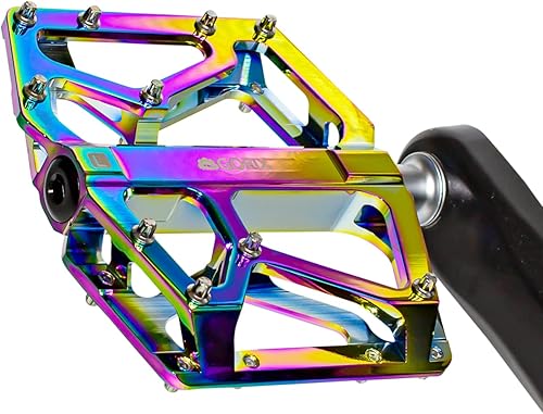 GORIX Pedales planos de bicicleta CNC ancho 3 cojinetes ligeros con pasador antideslizante Spike Oil Slick Road Mountain MTB bicicleta (GX-FX181)