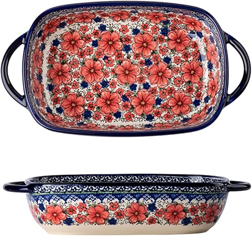 Utensilios de cerámica para hornear con flores de cerezo de estilo vintage, cacerola de cerámica para hornear, sartenes para lasaña, plato para