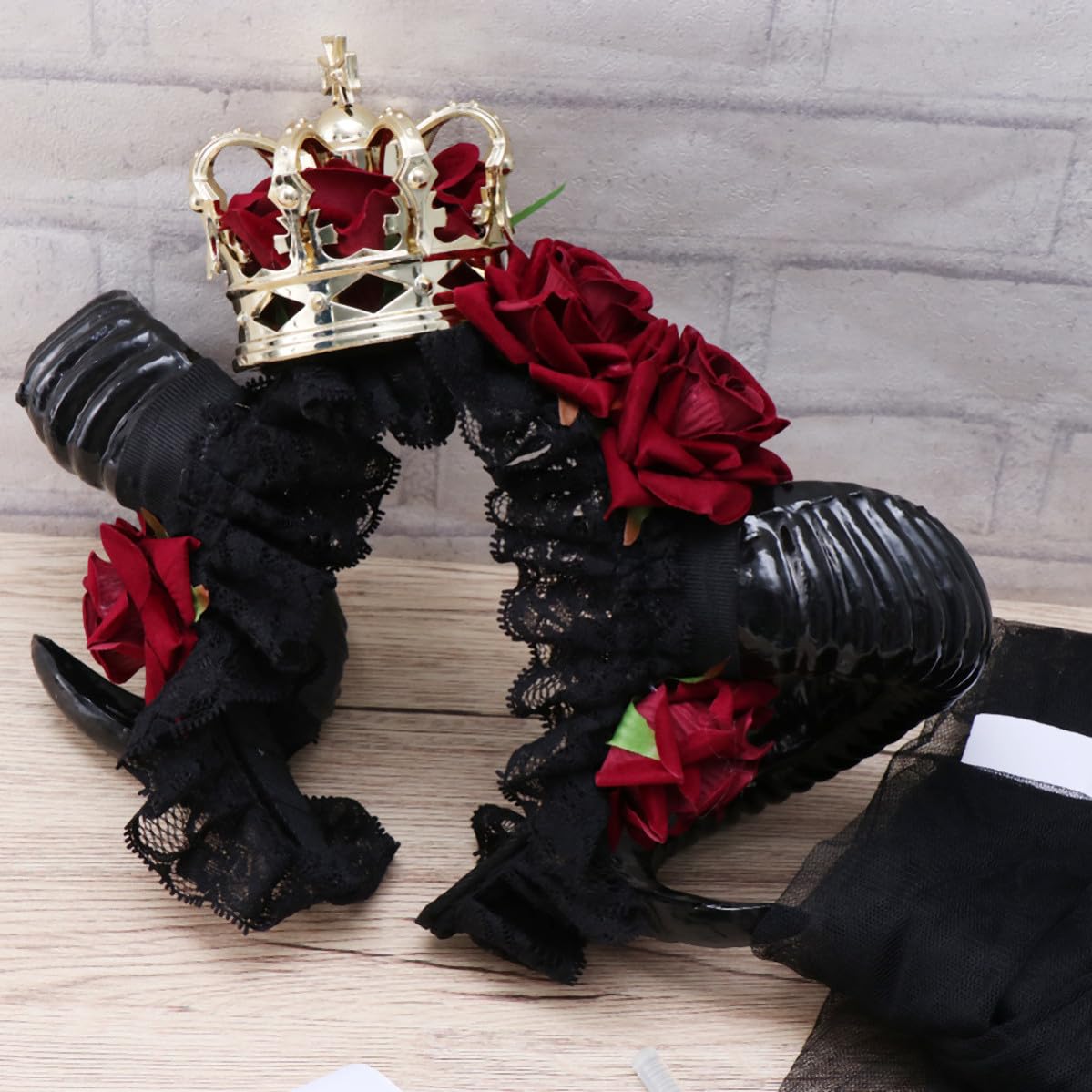 Gothic Crown Rose Headband Black Plastic Accessory for Halloween