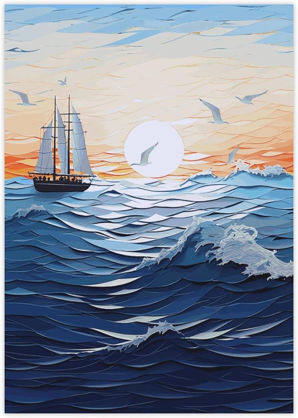 Cute Stickers Waterproof Funny Ocean Waves Sailboat with Birds Maritime Stickers for Water Bottles Laptop Decor