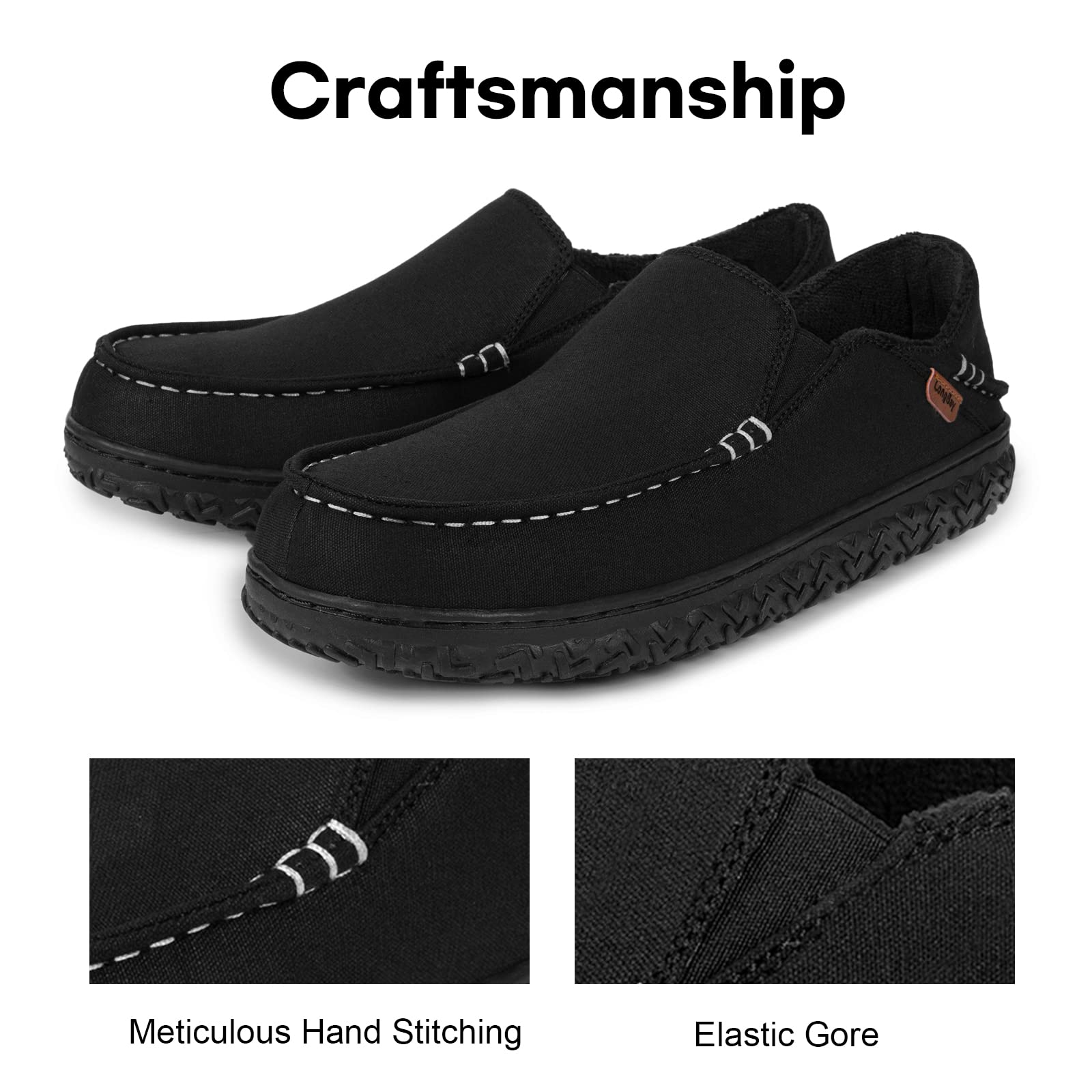LongBay Men's Moccasin Slippers Cozy Breathable Memory Foam House Shoes for Indoor Outdoor Black, 8