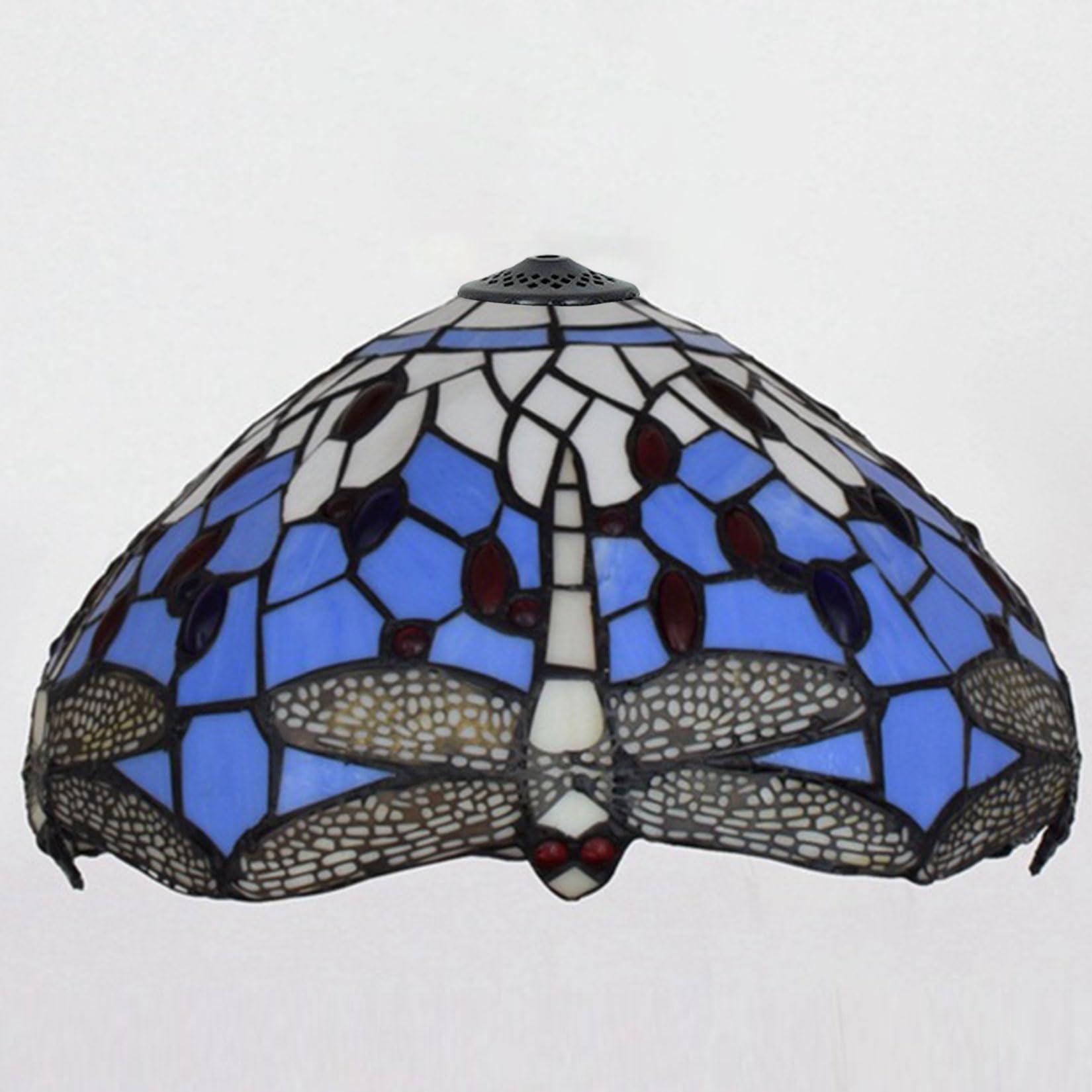 Wdcdyqdh Red/Green/Blue Tiffany Lamp Shade 12" Wide Accessories Replacement Only Dragonfly Style Stained Glass Lampshade Yellow Orange Light Cover For Table Pendant Ceiling Fixture X9
