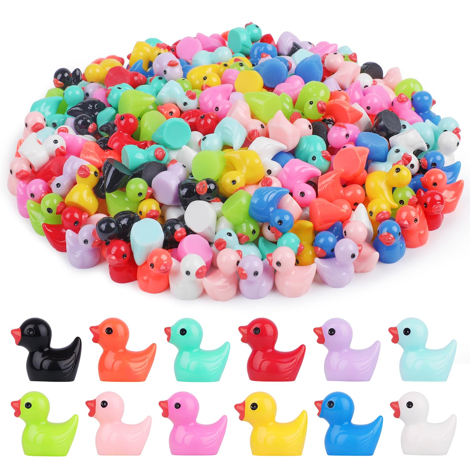 KIPEREE Mini Ducks 240 Pack - Resin Tiny Duck in 12 Colors, Cute and Colorful Mini Figures for DIY Crafts, Fairy Gardens, Aquarium Decor, and Party Favors