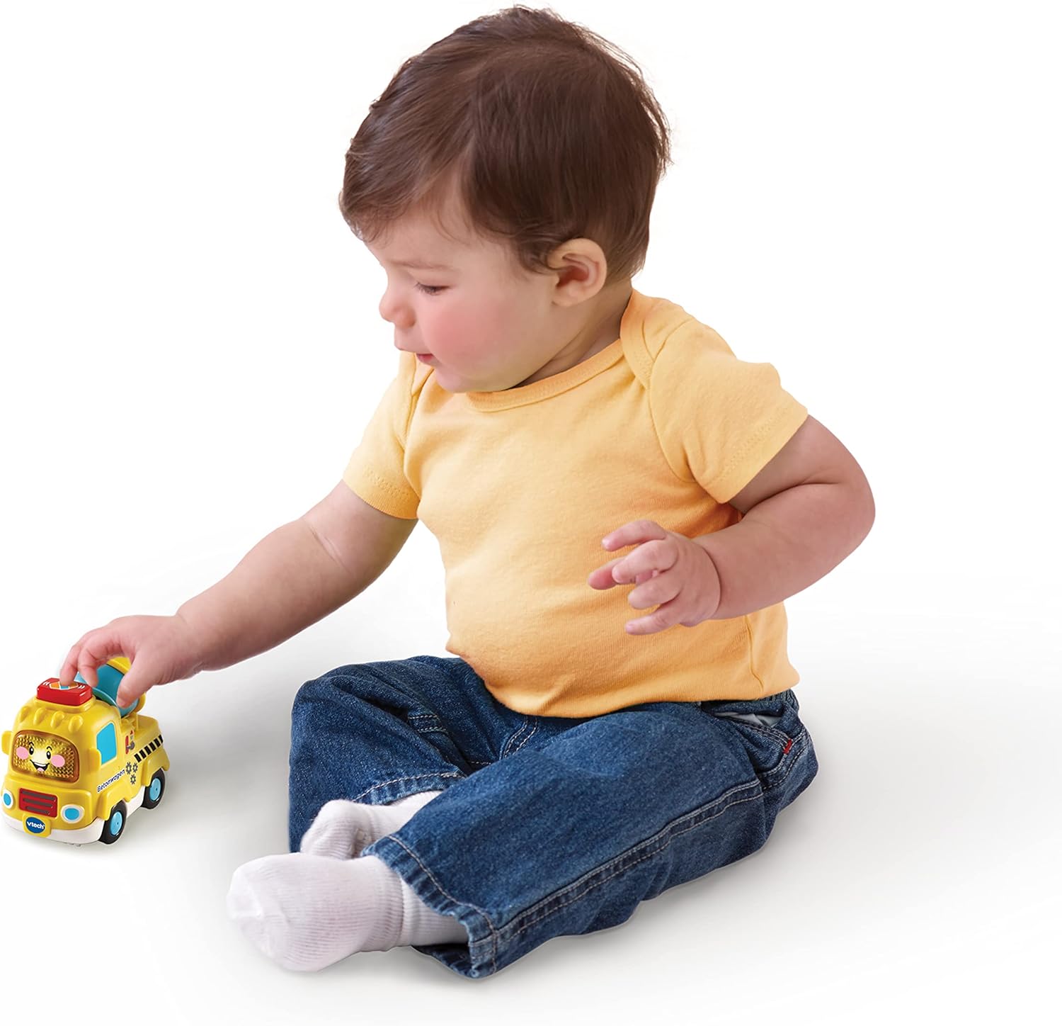 Baby playing with VTech Toot-Toot Drivers Bruce the Cement Mixer