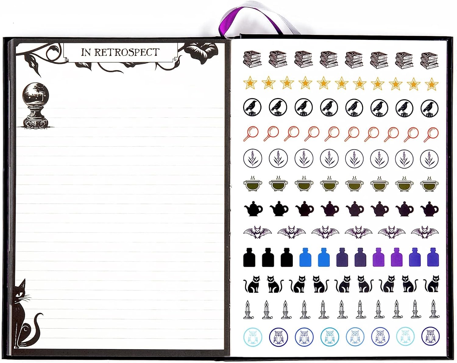 ConQuest Journals Waiting for the Night Gothic-Inspired Reading Journal, Book Review Journals for Readers, 150 Pages, Hardcover Lay-Flat, 2 Ribbon Bookmarks & 1 Goth Bookish Sticker Sheet, 6'' x 8.5''