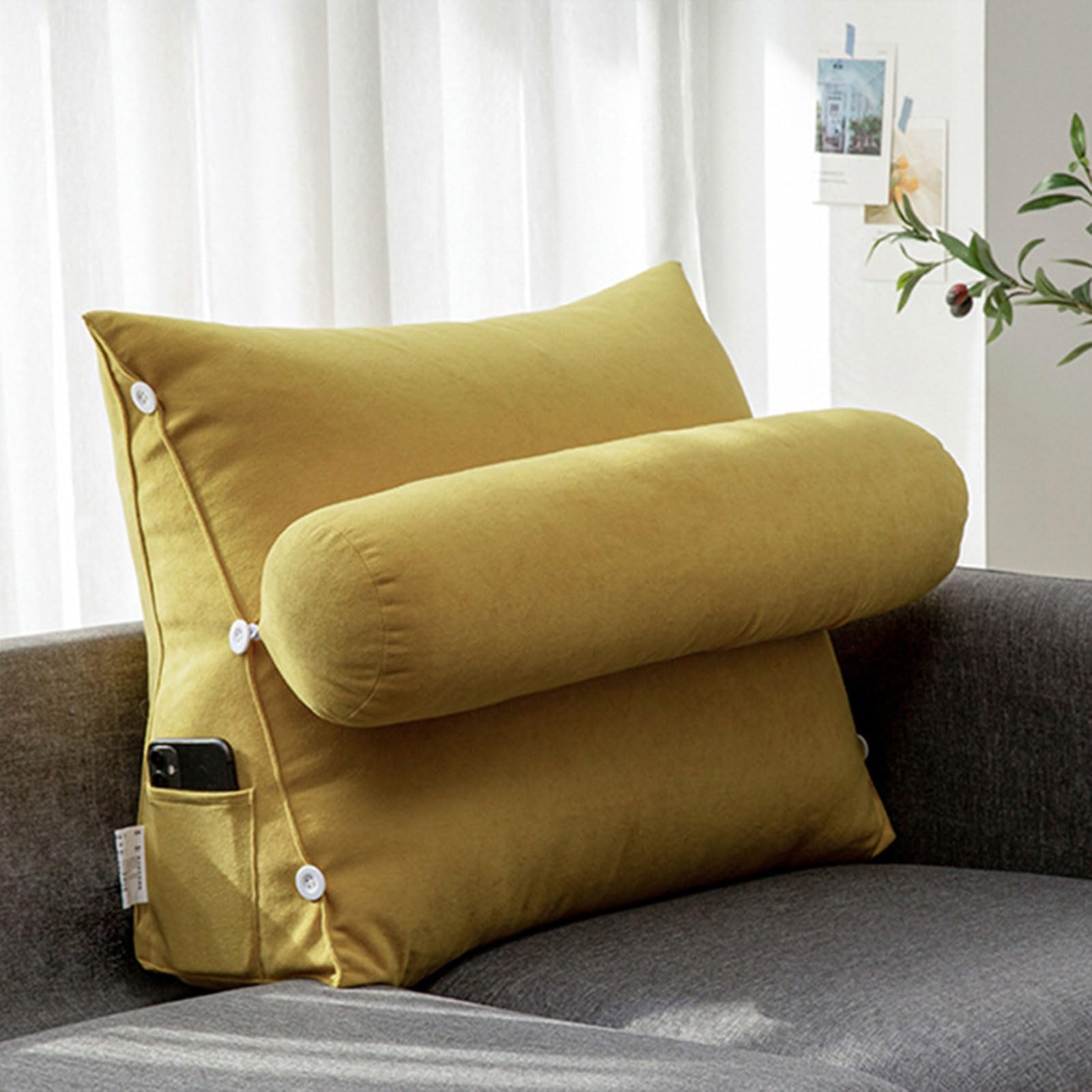 nviusdSJ Reading cushions, With Shredded Memory Foam/Lumbar Support Cushion,Back Rest Pillow With Luxury For Sitting Reading Or Gaming(Turmeric,45 x 45 x 20 cm)