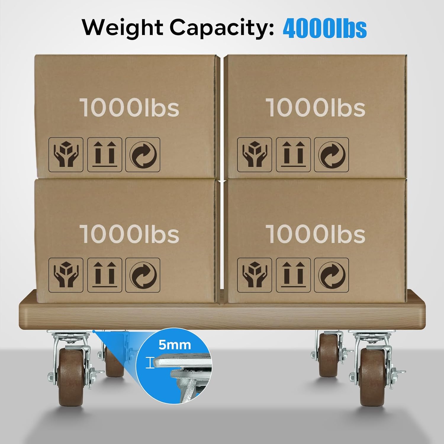 5x2 Heavy Duty Casters- Hi Temperature Wheels, Industrial Casters- Set of 4 with Strong Capacity 4000 LB, Temperature Range:-40F to 525F. Use for Ovens, and Dryers (2 Brake &2 Swivel)