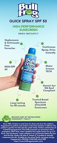 Miniatura 4 de Bullfrog Quik Spray Protector solar SPF 50 | Libre de oxibenzona y octinoxato | Amplio espectro hidratante UVA/UVB, paquete de 2