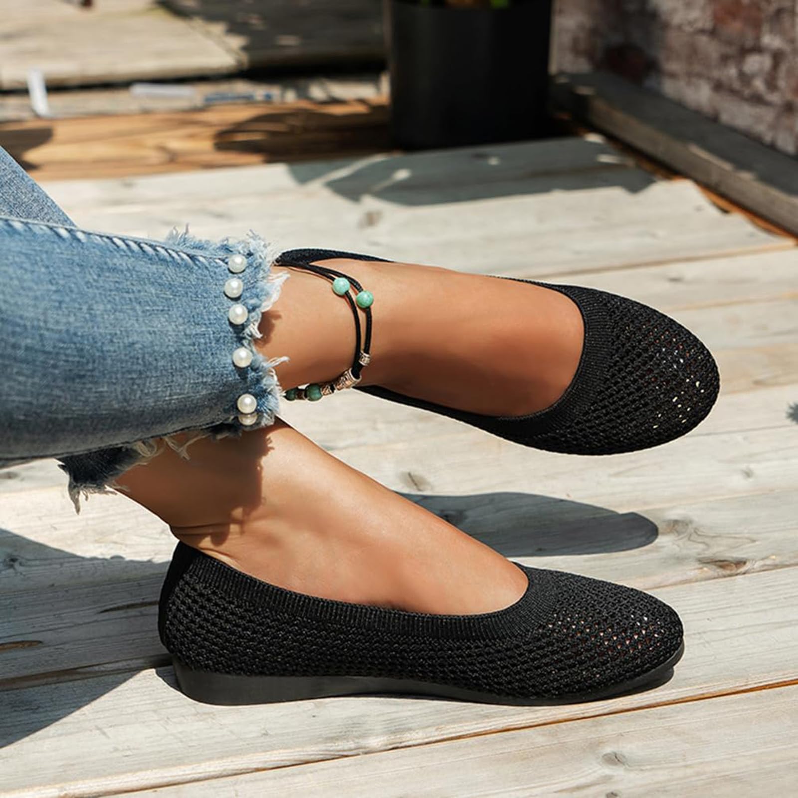 Sunnyuk Ballerinas Damen Bequem Strick Barfuss Ballerina Schuhe Gymnastikschuhe Runde Zehe Tanzschuhe Flach Sommerschuhe Sommer Slip On Balerinaschuhe Damenschuhe 36-43