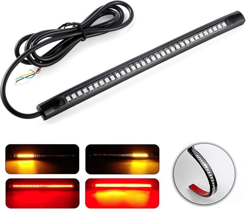 Tira de luz LED flexible universal de 8 "con luces de señal de giro de parada de freno trasero todo en uno para motocicleta Scooter Quad Cruiser Off Road, rojo/ámbar